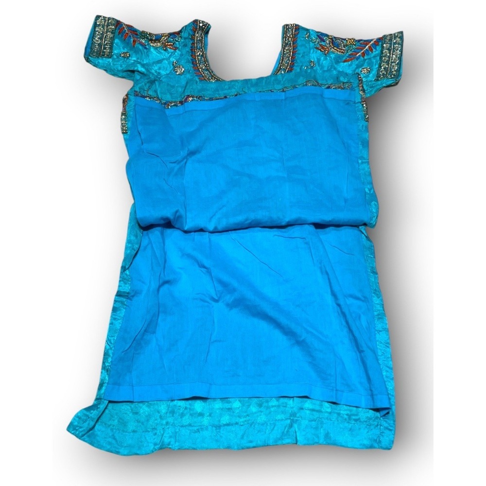Heavy Embellished Punjabi Kurti Aqua Blue Zardozi Stone Tunic Kameez 19x30 - Picture 3 of 12